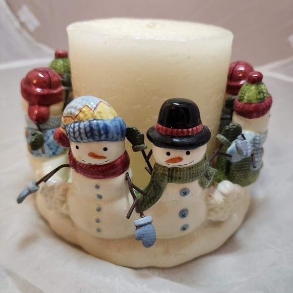 Kohl's Snowman Snowmen Pilar Candle Holder Candle Set Ceramic 4.5"x6.5" Holiday - Picture 4 of 6